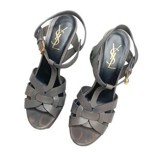 YSL Saint Laurent Women's Tribute Platform Dark Gray High Heels Size 37 US- 6.5